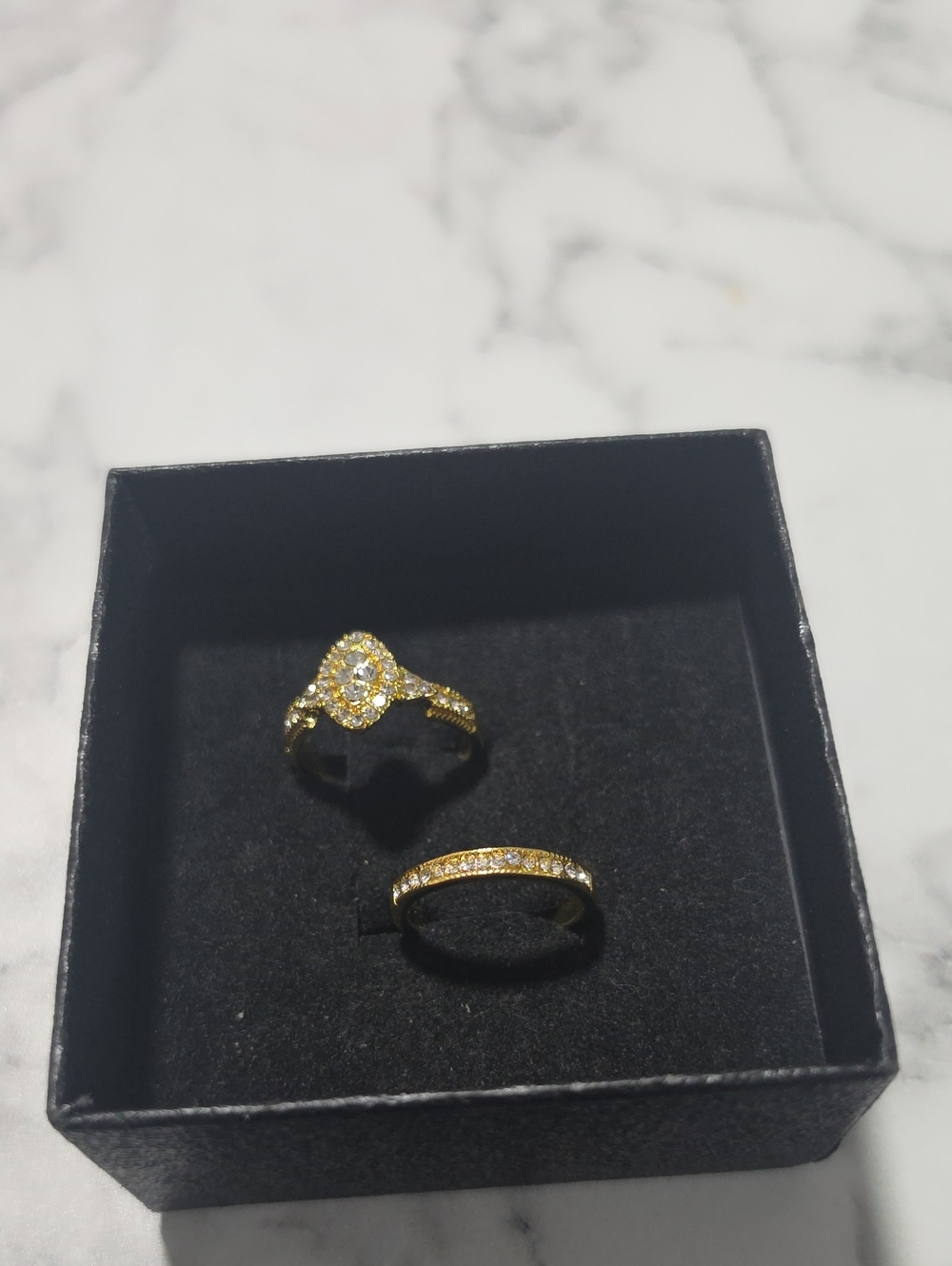 Gold Crystal Halo Ring Set - Elegant Women's Jewelry